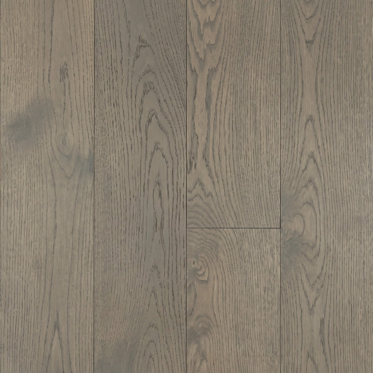Virgil engineered oak hardwood swatch, smoky grey-brown wire-brushed planks