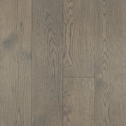 Virgil engineered oak hardwood swatch, smoky grey-brown wire-brushed planks