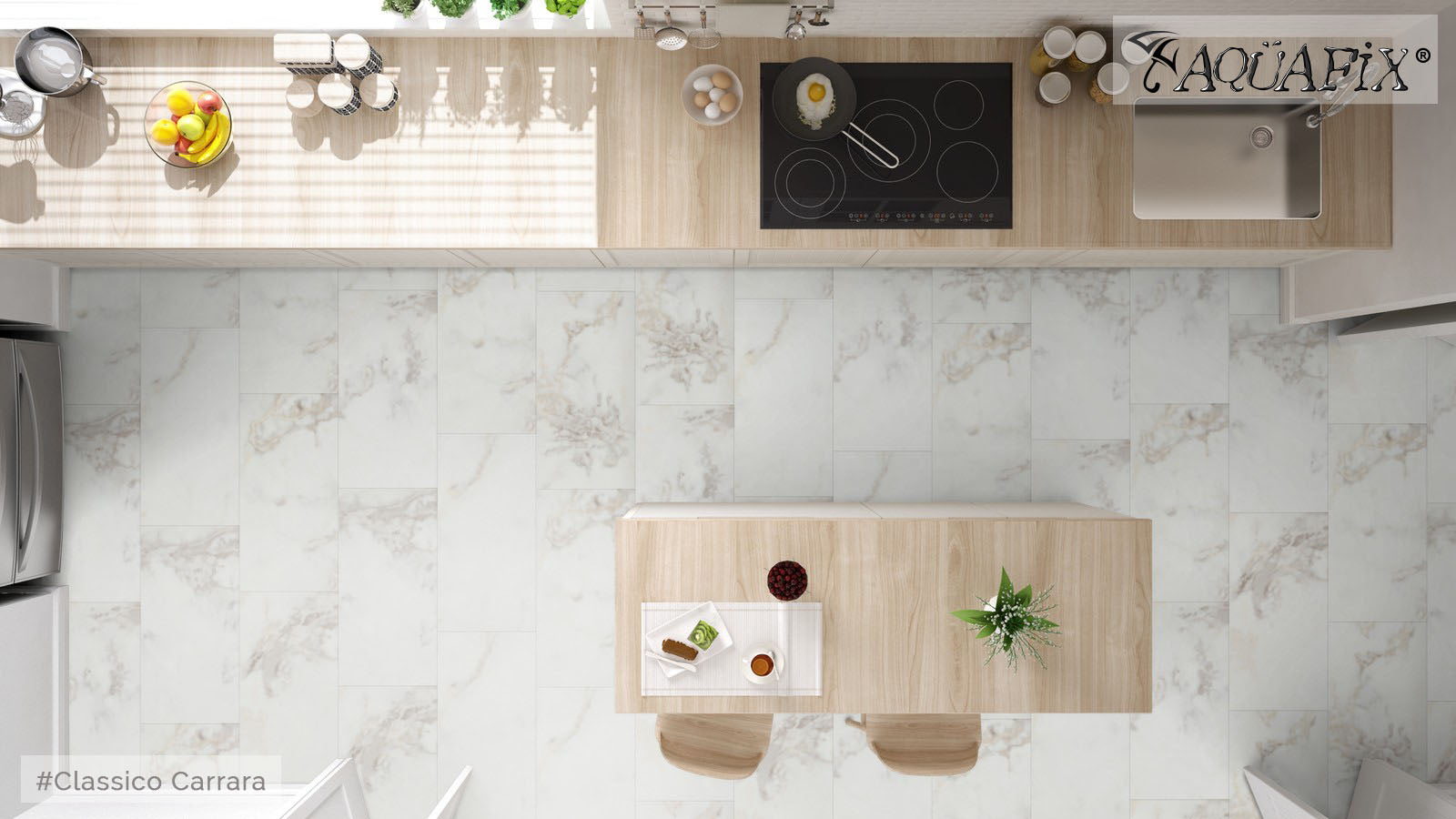 AquaFix SPC Smart Tile — Classico Carrara