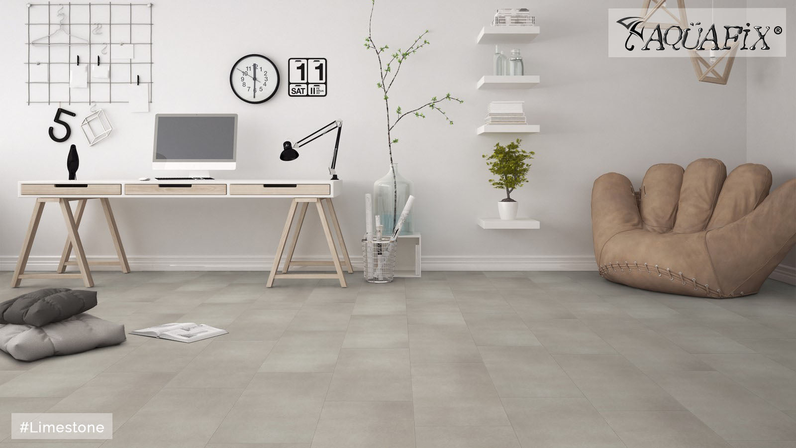 AquaFix SPC Smart Tile — Limestone