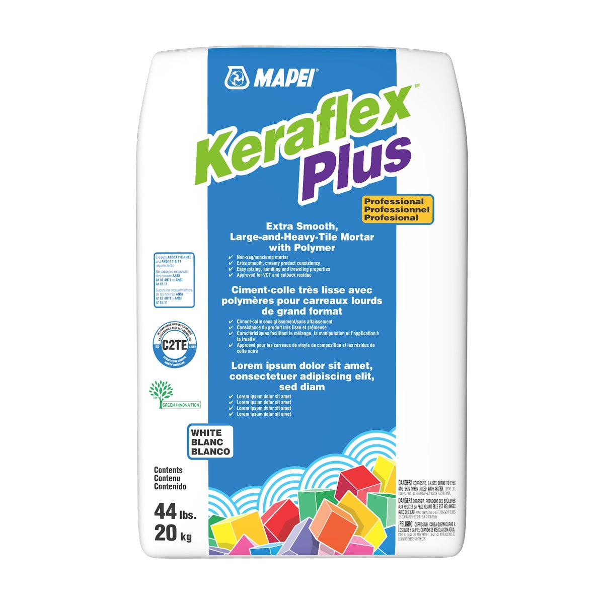 Mapei - Keraflex Plus Extra Smooth Large & Heavy Tile Mortar, White - 44 lb