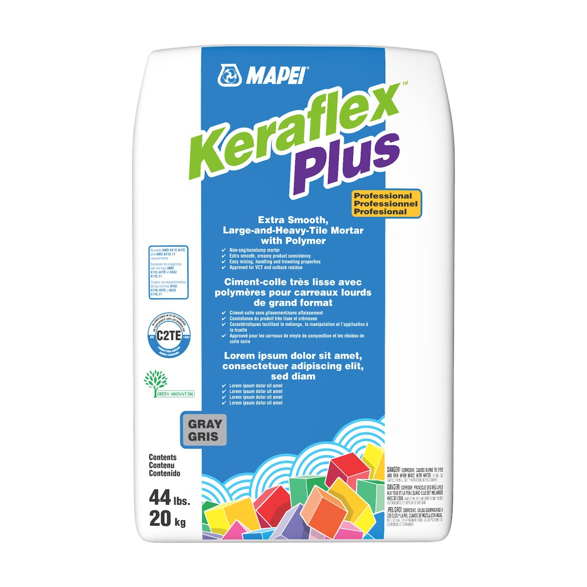 Mapei - Keraflex Plus Extra Smooth Large & Heavy-Tile Mortar, Gray - 44 lb