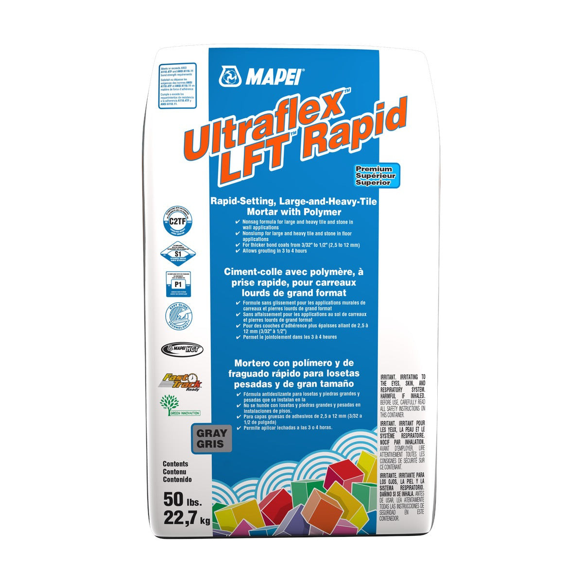 Mapei - Ultraflex LFT Rapid Fast-Setting Large & Heavy Tile Mortar, Gray - 50 lb