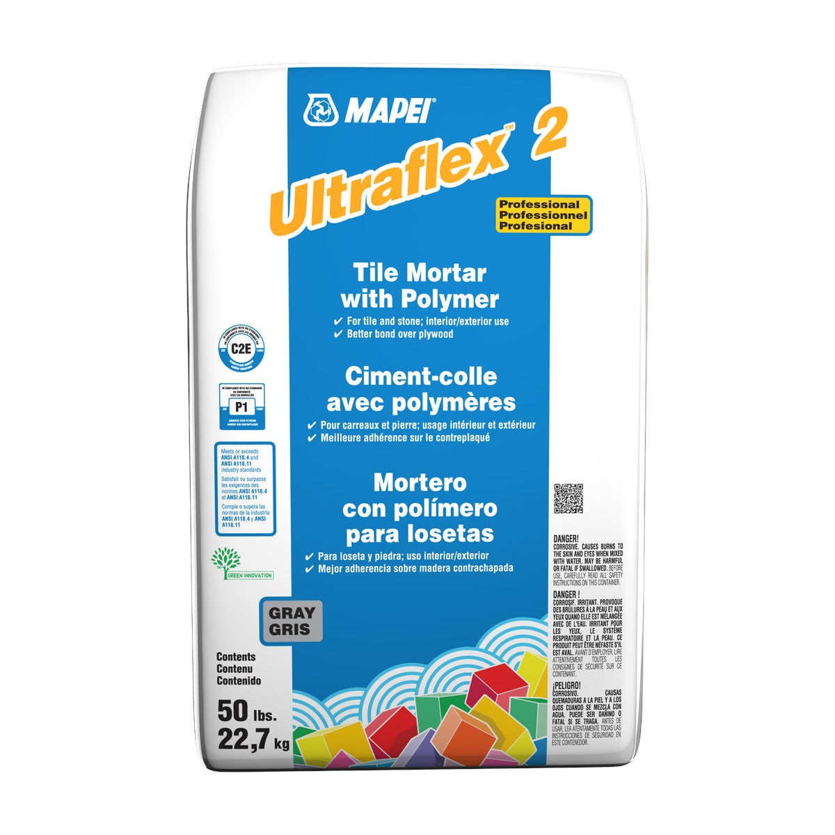 Mapei - Ultraflex 2 Professional Tile Mortar with Polymer, Gray - 50 lb