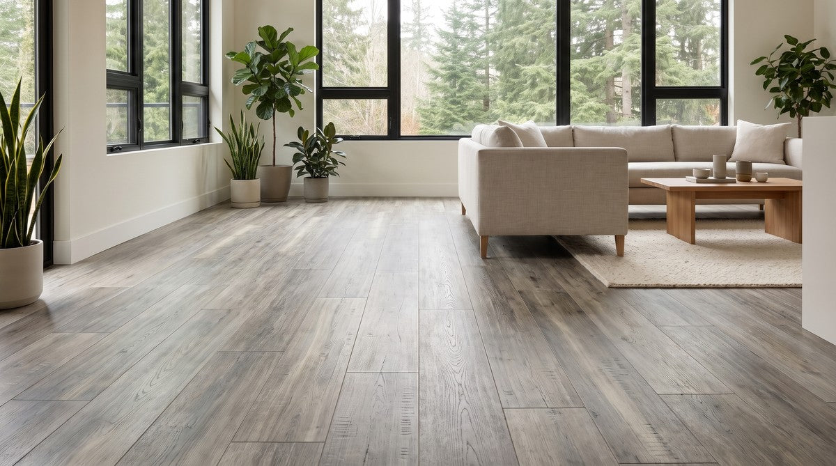 Himalaya grey maple floor in a bright living room