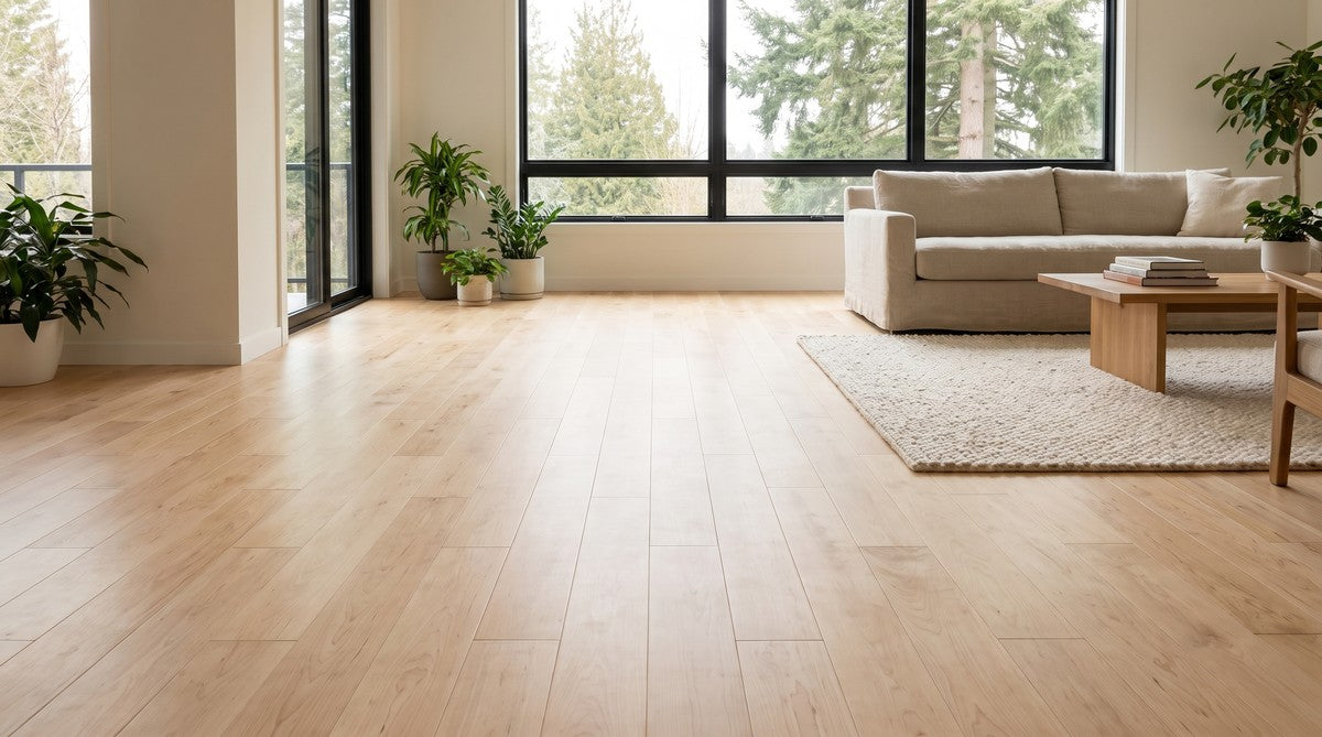 Natural maple floor in a bright living room