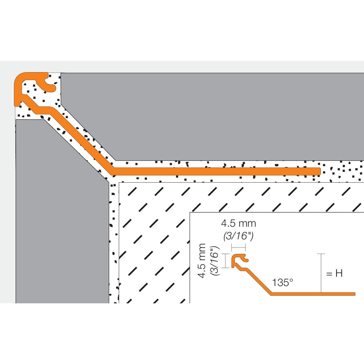 Schluter® FINEC-SQ Trim, TRENDLINE Aluminum, cross-section