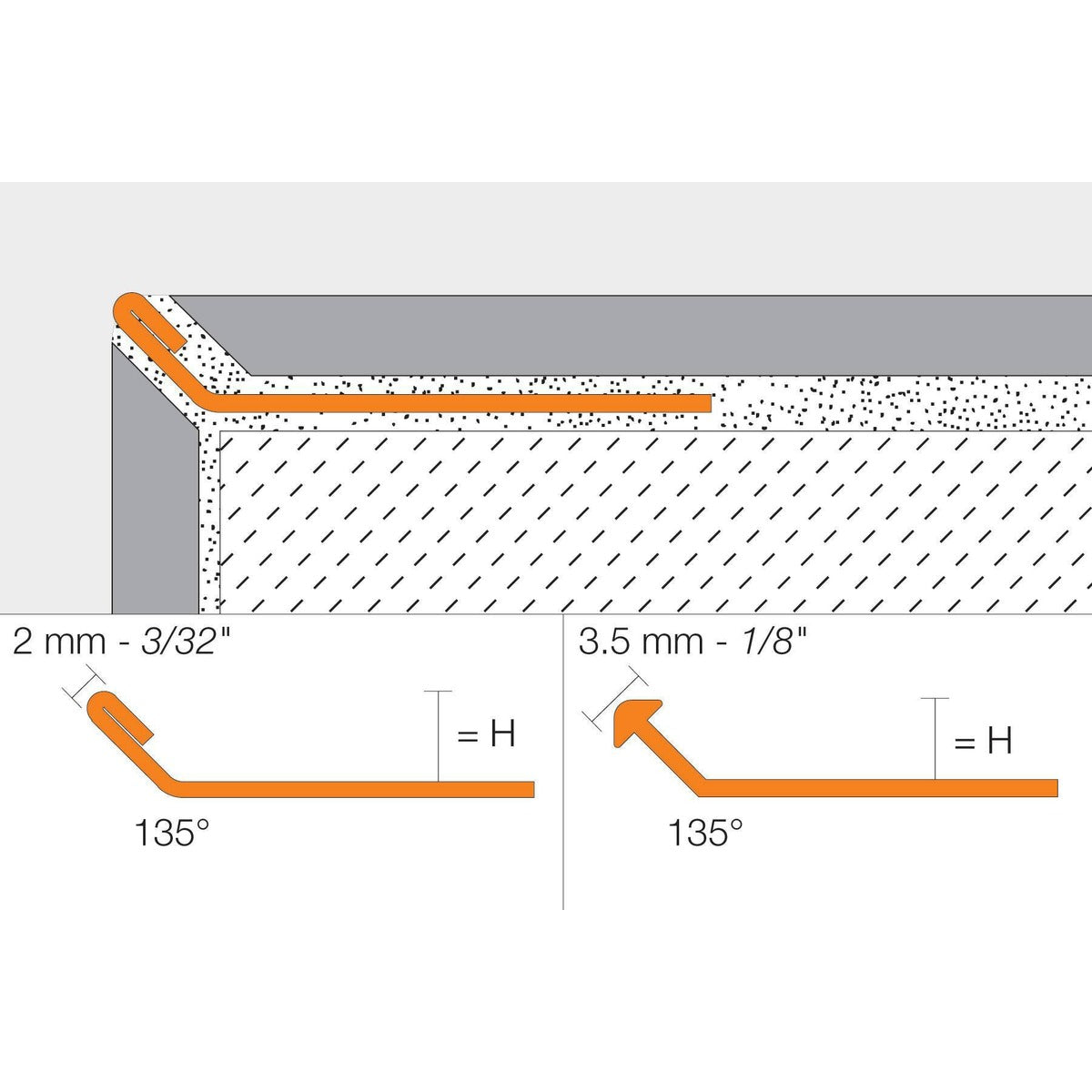 Schluter® FINEC Trim, Anodized Aluminum, cross-section