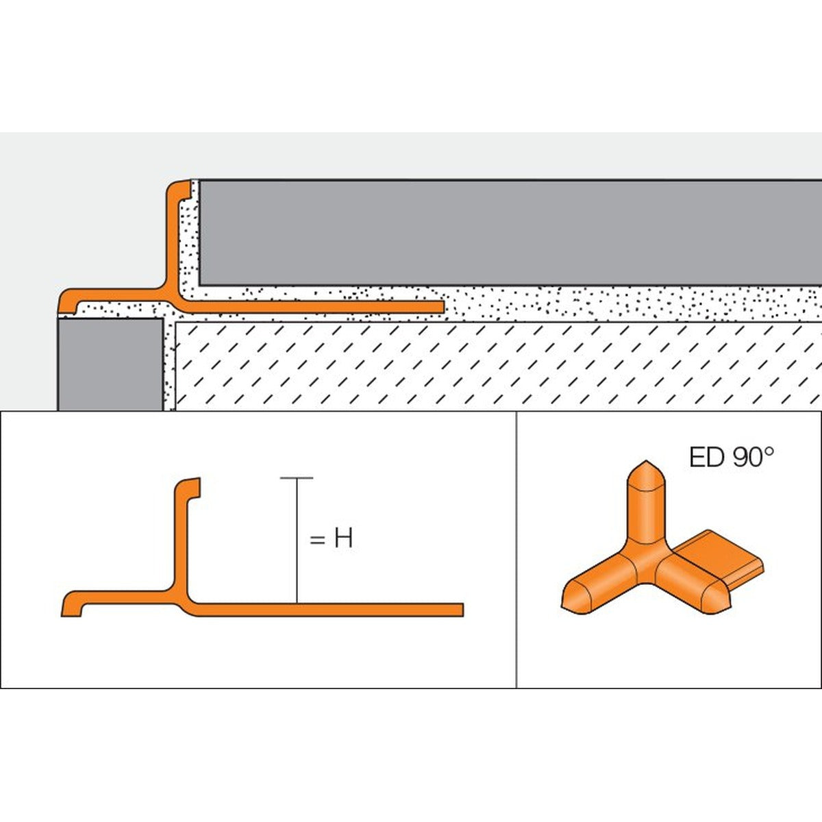 Schluter® INDEC Recess Corner Trim, Anodized Aluminum, cross-section