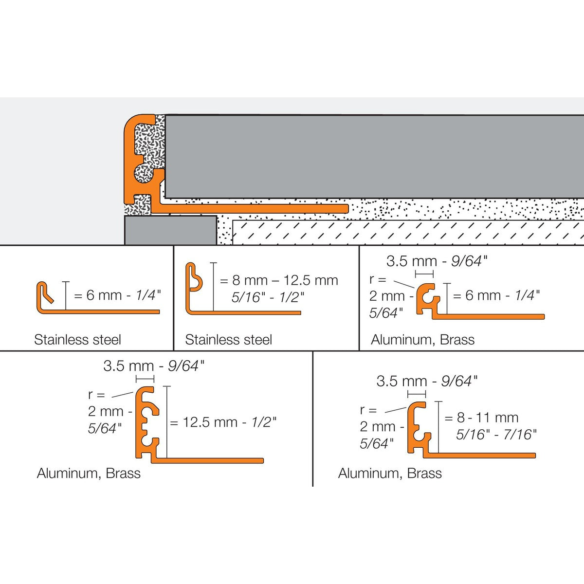 Schluter® JOLLY Edge Trim, Color-Coated Aluminum, cross-section