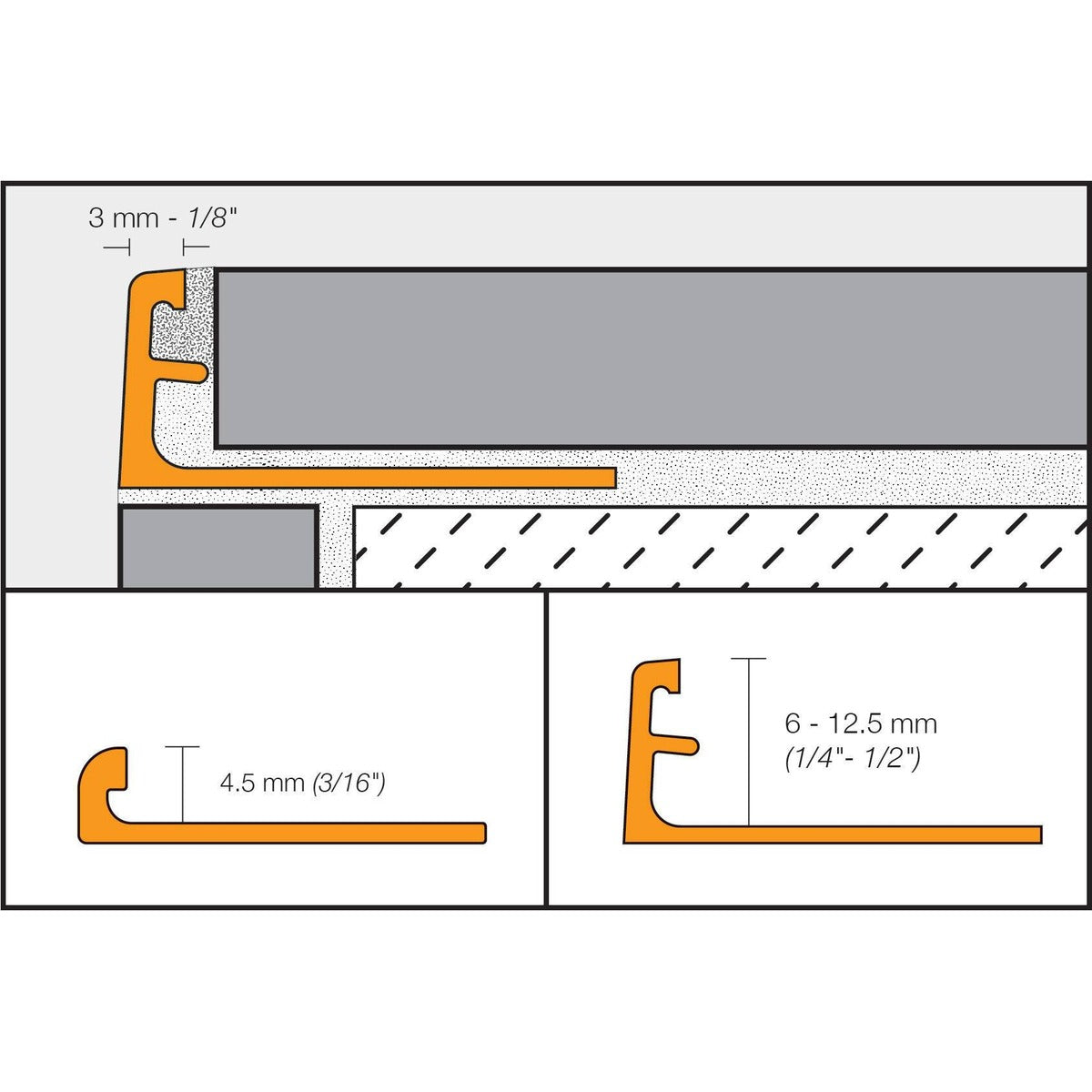 Schluter® JOLLY-P Edge Trim, PVC, cross-section