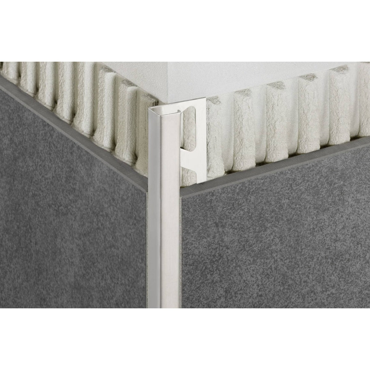 Schluter® QUADEC Square Edge Trim, Anodized Aluminum, installed
