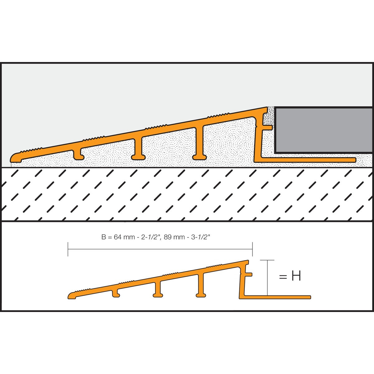 Schluter® RENO-RAMP Reducer, Anodized Aluminum, cross-section