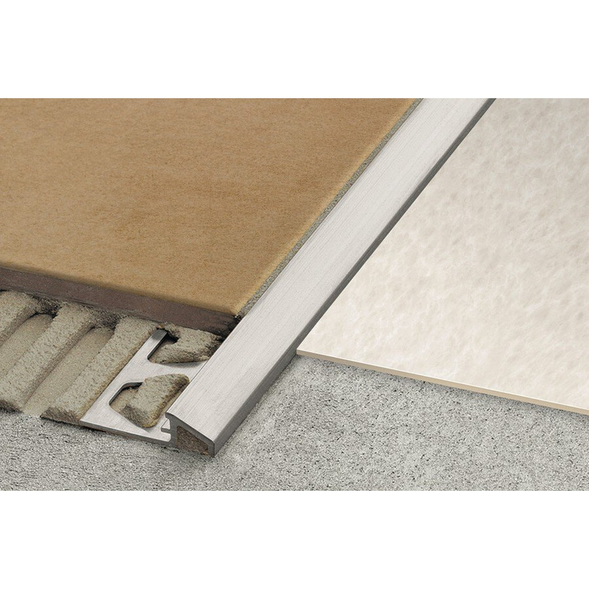Schluter® RENO-U Reducer, Anodized Aluminum, installed