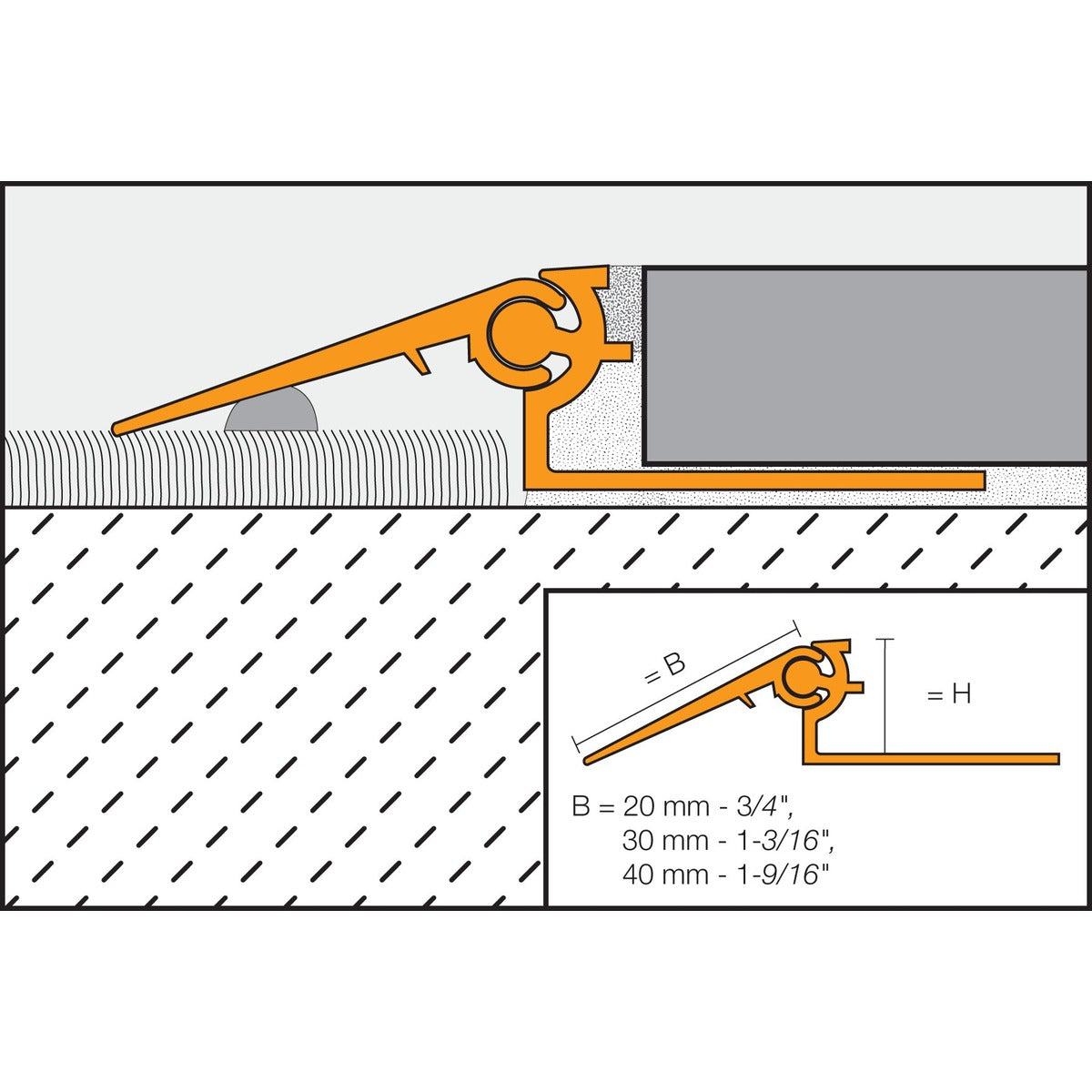 Schluter® RENO-V Adjustable Reducer, Anodized Aluminum, cross-section