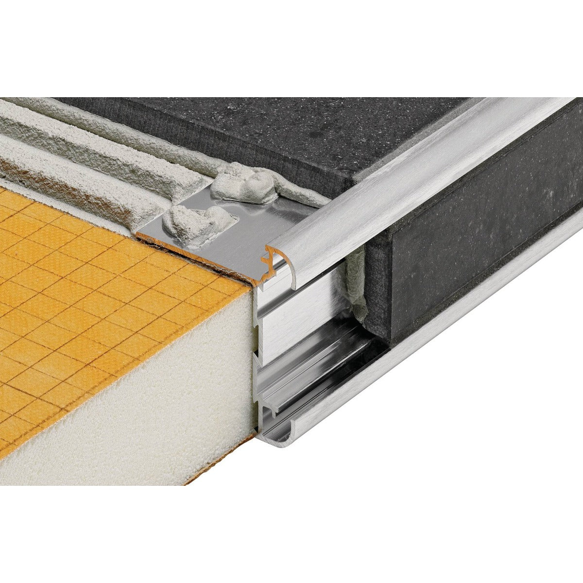 Schluter® RONDEC-CT Counter Trim, Anodized Aluminum, installed
