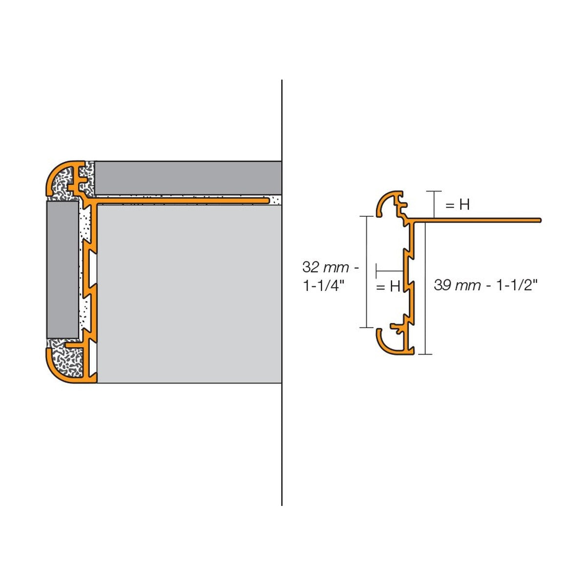 Schluter® RONDEC-CT Counter Trim, Anodized Aluminum, cross-section