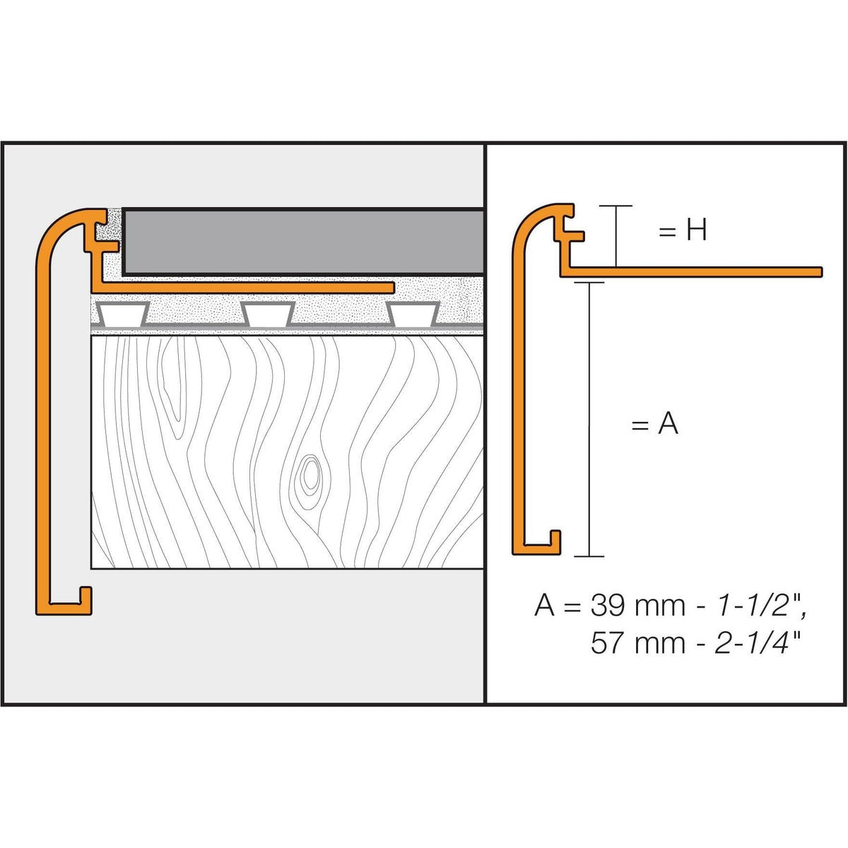 Schluter® RONDEC-STEP-39 Profile, Anodized Aluminum, cross-section