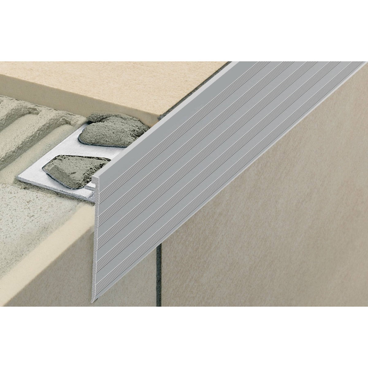 Schluter® SCHIENE-STEP-39 Profile, Anodized Aluminum, installed