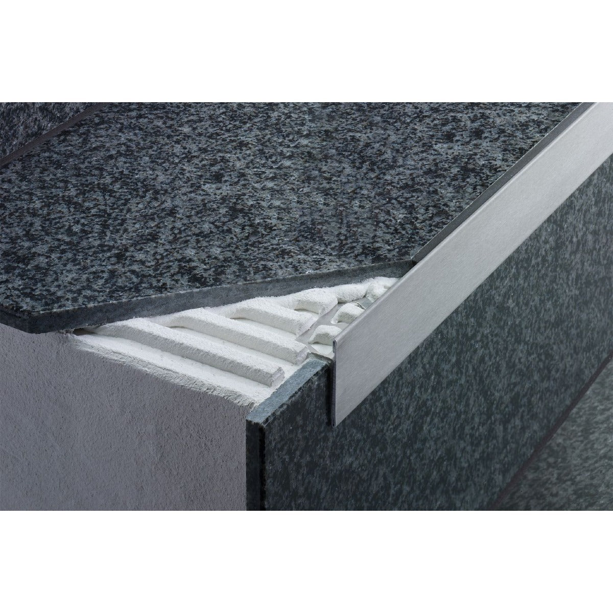 Schluter® SCHIENE-STEP-39 Profile, Stainless Steel, installed