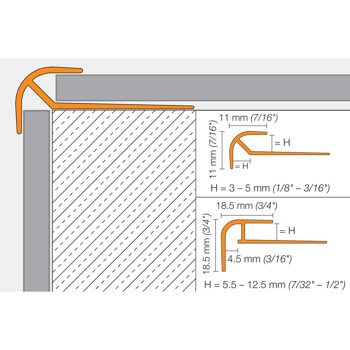 Schluter® VINPRO-RO Bullnose, Anodized Aluminum, cross-section