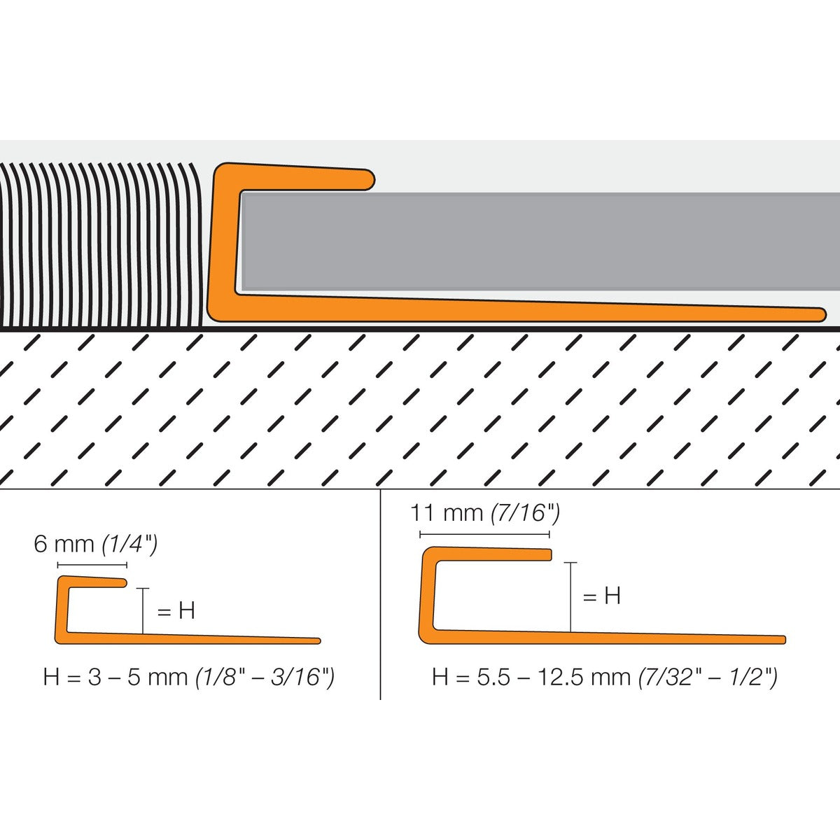 Schluter® VINPRO-S Edge Trim, Anodized Aluminum, cross-section