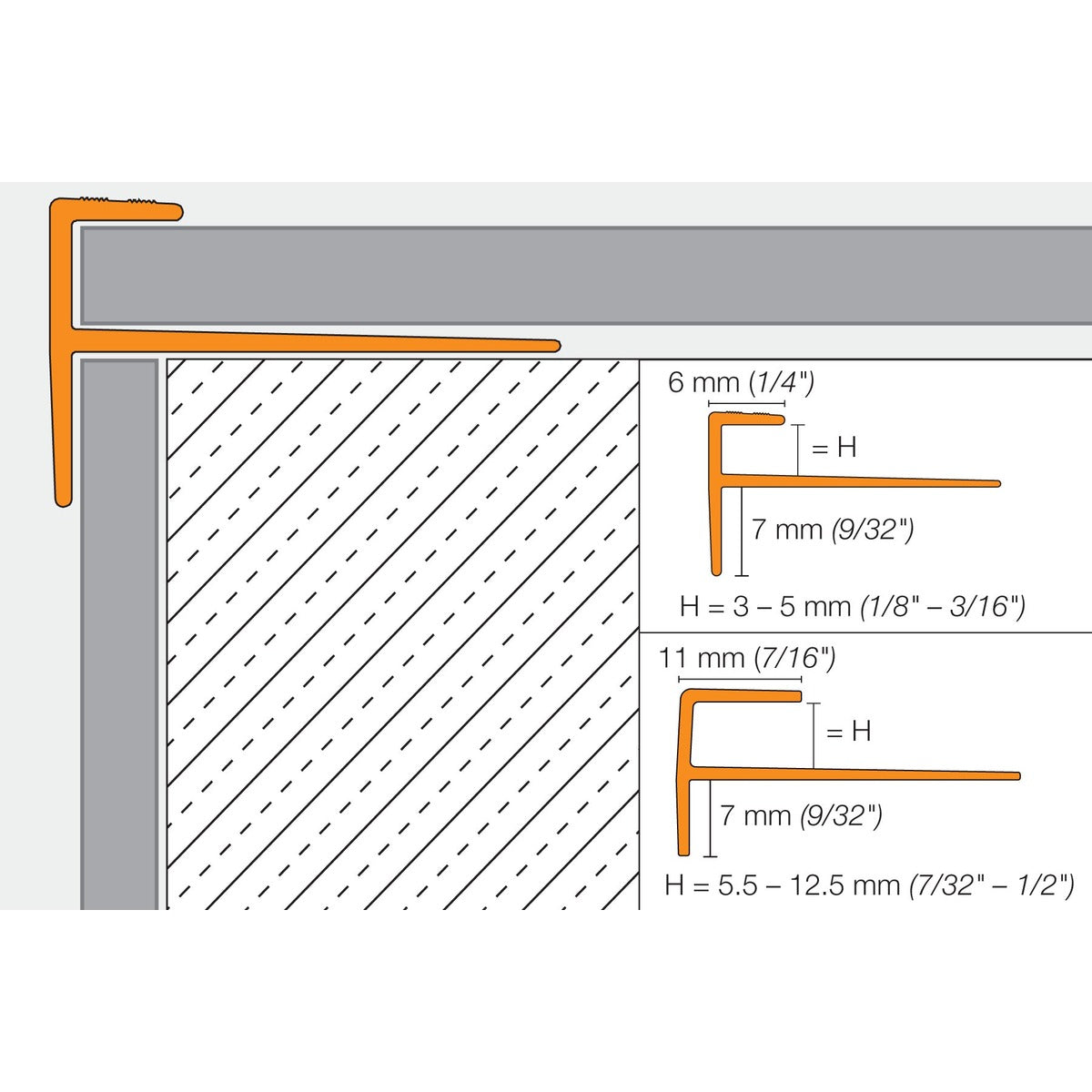 Schluter® VINPRO-STEP Profile, Anodized Aluminum, cross-section