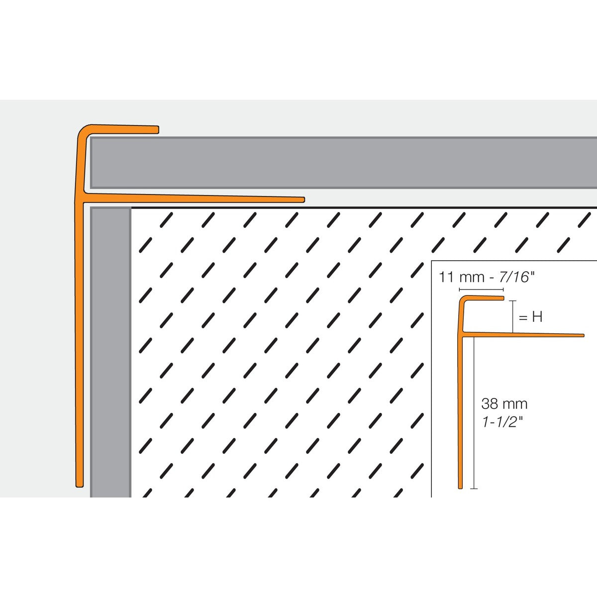 Schluter® VINPRO-STEP-R Profile, Anodized Aluminum, cross-section
