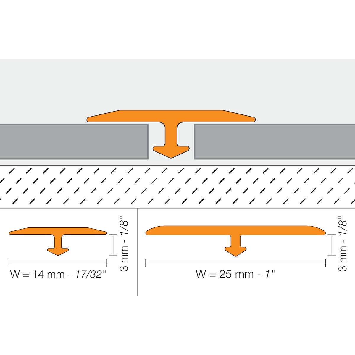 Schluter® VINPRO-T Transition, Anodized Aluminum, cross-section