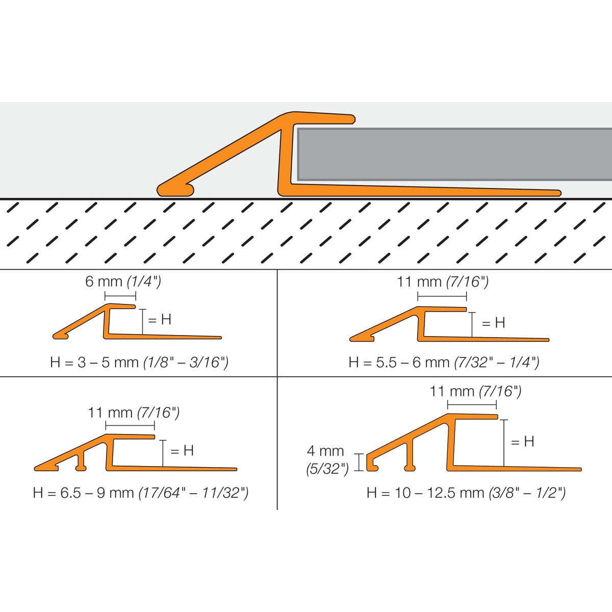 Schluter® VINPRO-U Reducer, Anodized Aluminum, cross-section