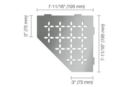 Schluter® SHELF PENTAGON CORNER FLORAL Brushed Stainless Steel
