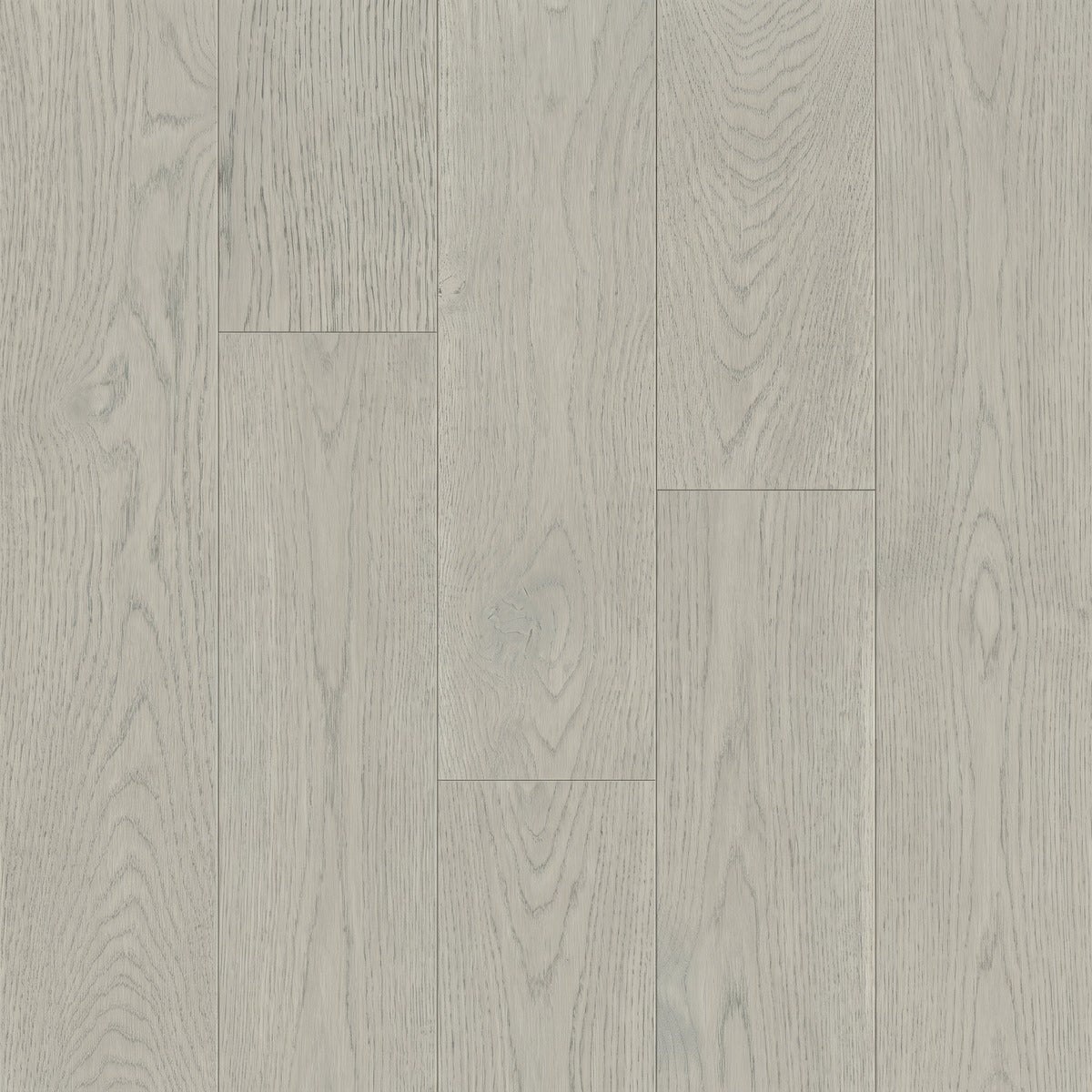 Snowflake engineered white oak swatch, pale grey-washed planks