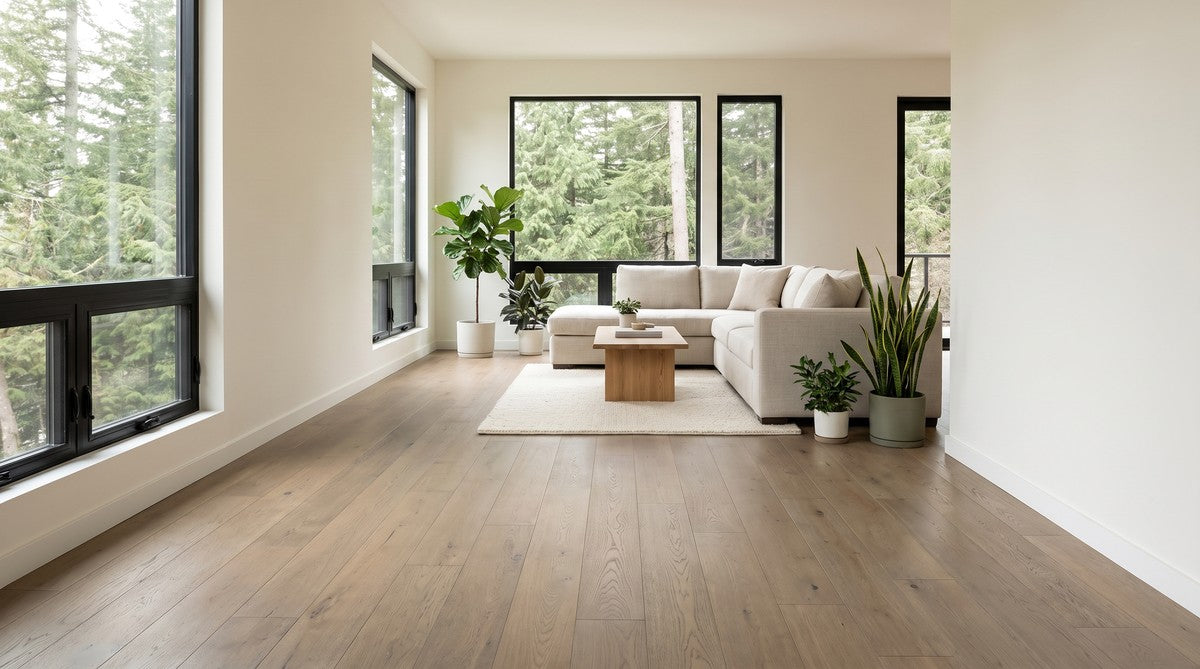 Vinson white oak floor in a bright living room